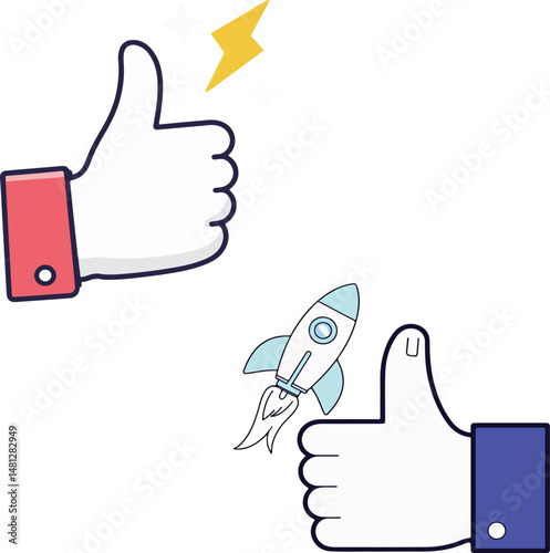 Thumbs Up with Rocket and Lightning photo