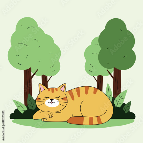 Sleeping Cat in a Park