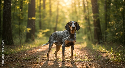 Bluetick Coonhound Standing in Forest