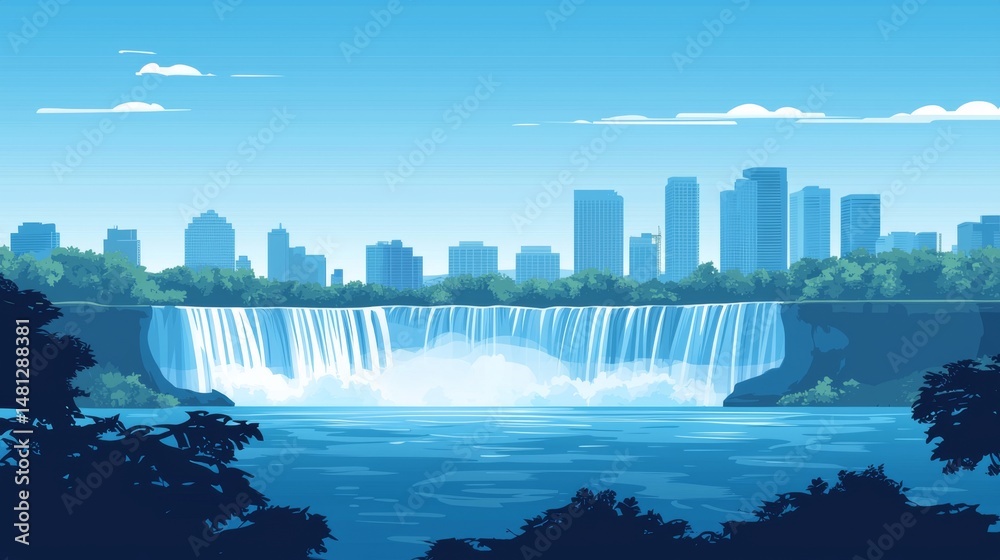 Fototapeta premium Vibrant vector design highlighting the unique architectural elements of Niagara Falls.