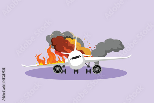 Plane Crash Concept. Colored flat vector illustration isolated