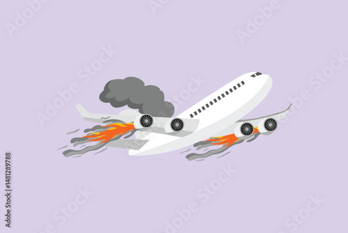 Plane Crash Concept. Colored flat vector illustration isolated