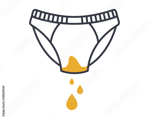 black panties urine. leakage and incontinence of urine. human disease with urinary system. flat illustration.