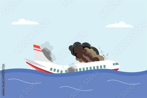 Plane Crash Concept. Colored flat vector illustration isolated