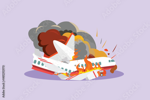 Plane Crash Concept. Colored flat vector illustration isolated