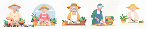 vector character grandma cutting fruit
