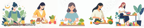 vector character woman cutting fruit