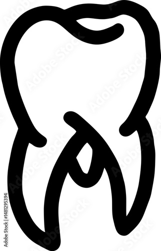 A stark black vector illustration depicts a single stylized molar tooth on a transparent background.