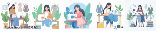woman character vector sewing