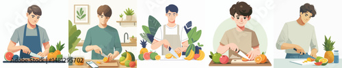 vector character man cutting fruit