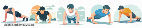 vector man doing push ups
