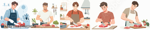 male character vector cutting meat