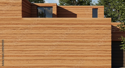 Layered earth home shines in sunlight