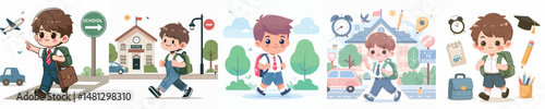 boy character vector going to school
