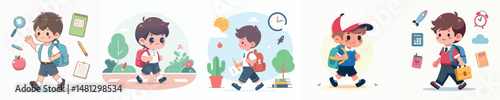 boy character vector going to school