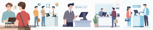 vector character man queuing at cashier