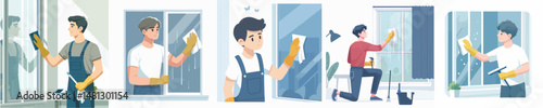 vector character man wiping window