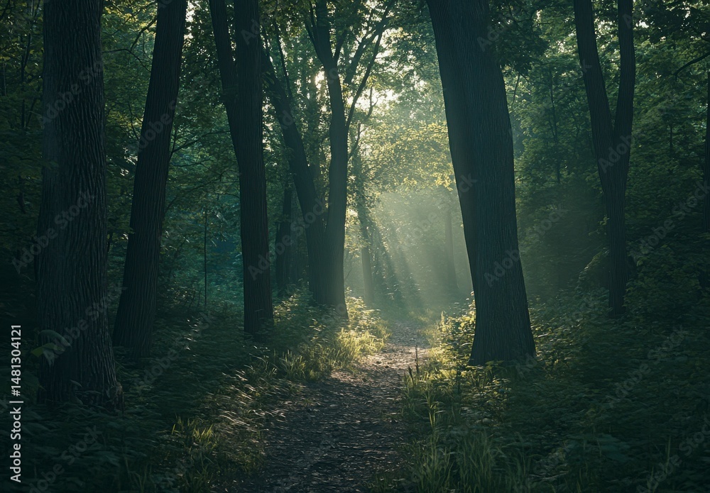 Obraz premium Pathway Through Lush Woods