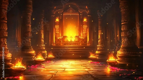 A captivating visual of an ancient temple interior, highlighting the essence of Diwali in Hindu culture.