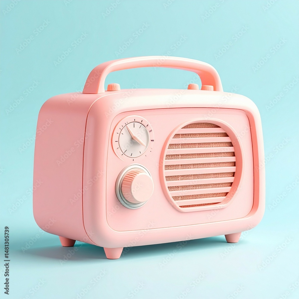 Fototapeta premium radio isolated on light pastel blue background with retro design