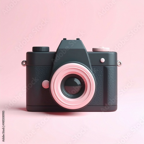 digital camera on 3d model with pastel blue background