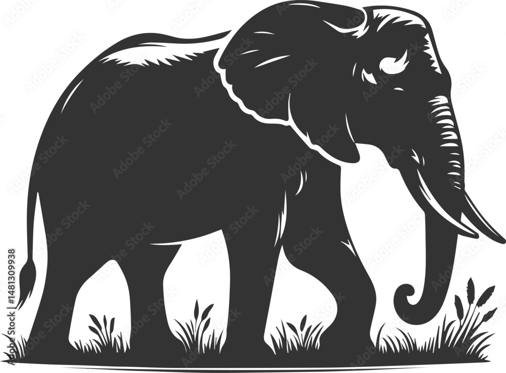 Fototapeta premium Large animal elephant vector silhouette
