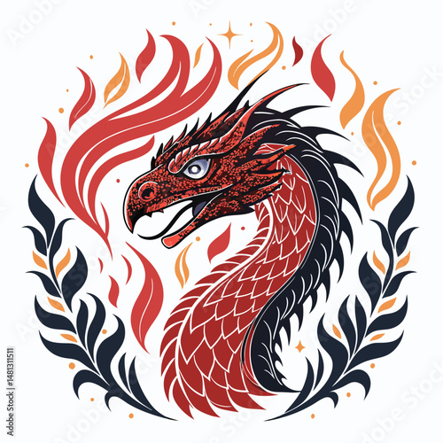 A majestic basilisk, possessing crystalline eyes, is engulfed in vibrant, swirling flames.  Render in high detail.