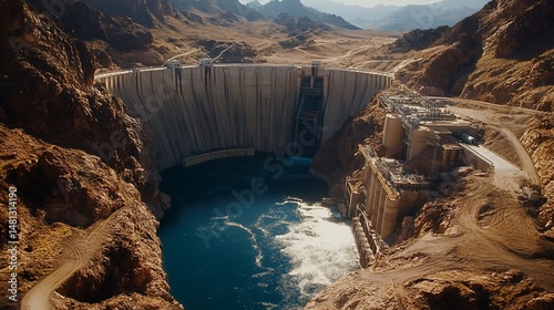 Spectacular View of Hoover Dam and Lake Mead from a High Vantage Point