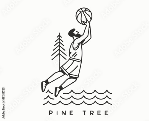 Title: Basketball Dunk Over Water with Trees