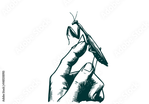 Mantis Hand Drawn Natural Illustration Vector Isolated by AZ for Books, Arts, Design and Decoration Graphic Asset