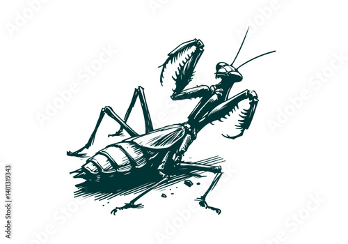 Mantis Hand Drawn Natural Illustration Vector Isolated by AZ for Books, Arts, Design and Decoration Graphic Asset