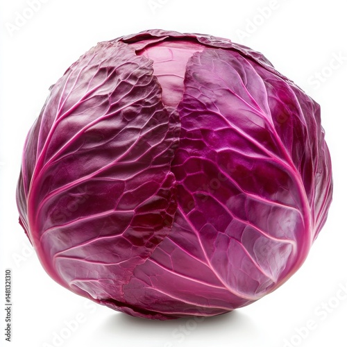 Vibrant Red Cabbage Closeup, Isolated On White Background