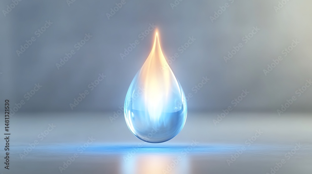 Fototapeta premium A luminous water droplet with internal light and soft reflections