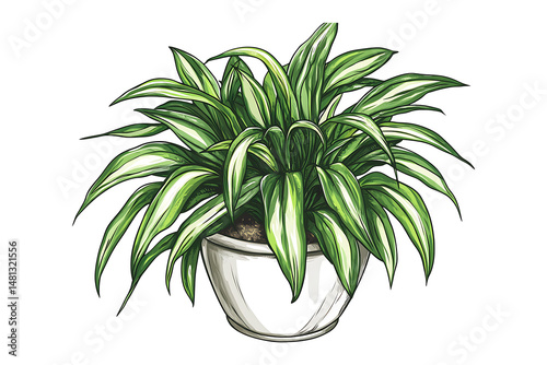 Hand-drawn spider plant Chlorophytum comosum cartoon isolated on transparent background
