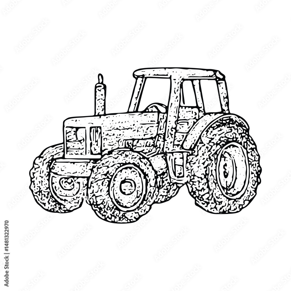 Obraz premium A black-and-white tractor sign illustration, symbolizing modern farming equipment, perfect for rural and agricultural designs with a vintage touch
