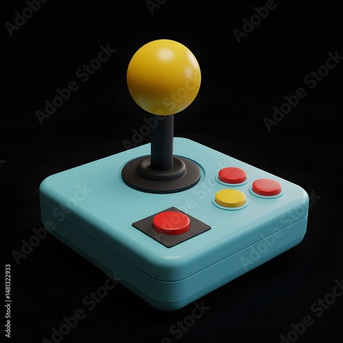 Retro Low-Poly Video Game Joystick Illustration on Black Background