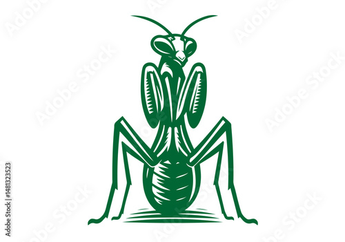 Mantis Hand Drawn Natural Illustration Stylized as Linocut Vector Isolated by AZ for Books, Arts, Design and Decoration Graphic Asset