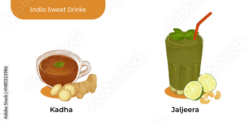 Realistic illustration of traditional Indian beverages