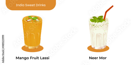 Realistic illustration of traditional Indian beverages