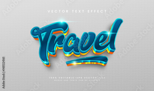Blue Elegant Travel Editable Vector Text Effect. Elegant Modern Theme