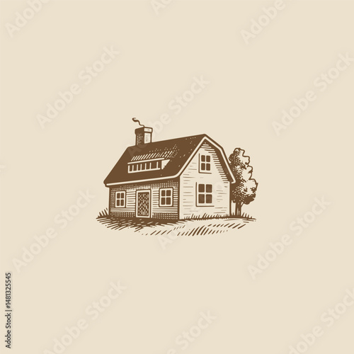 Farmhouse logo with carved design style template
