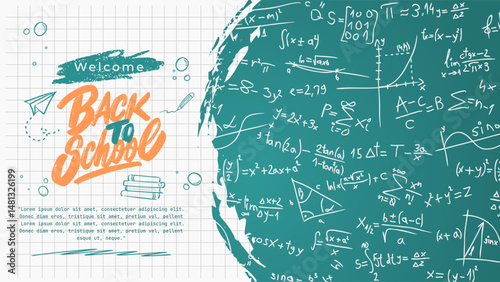 Back to School Book Paper Doodles Illustration. Back to School background with Book Paper and school supplies Doodles. Back to School Banner.