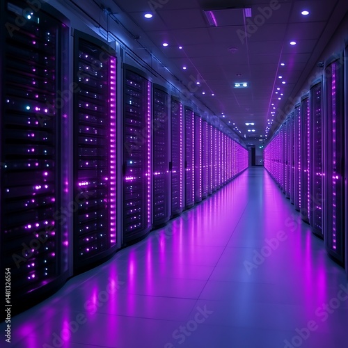 Intensely lit server room hallway