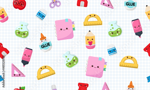 Cute colorful school element seamless pattern
