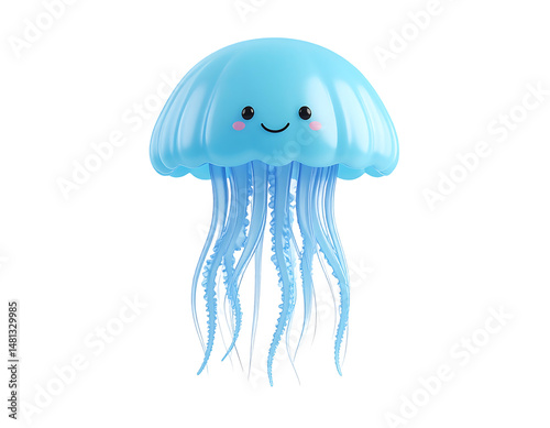 Cute Light Blue Jellyfish 3D Render