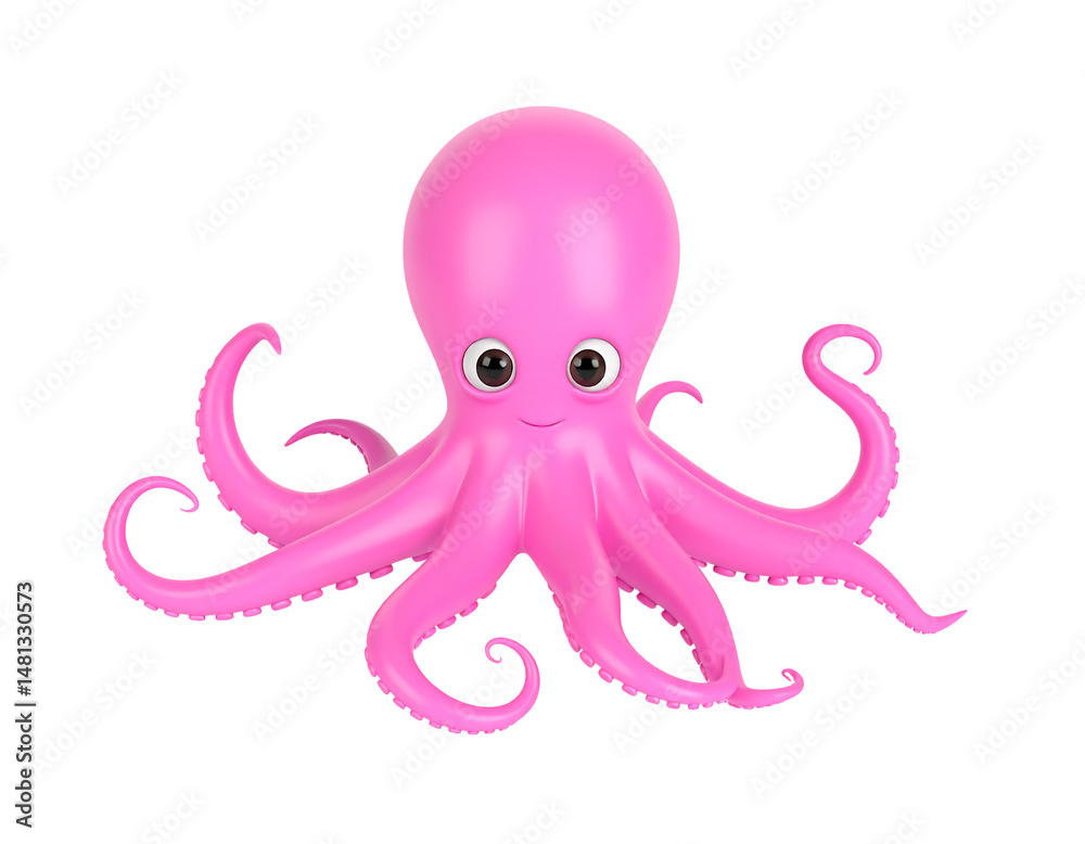 Pink Cartoon Octopus Isolated On Transparent Background Pink Cartoon Octopus Isolated On Transparent Background
