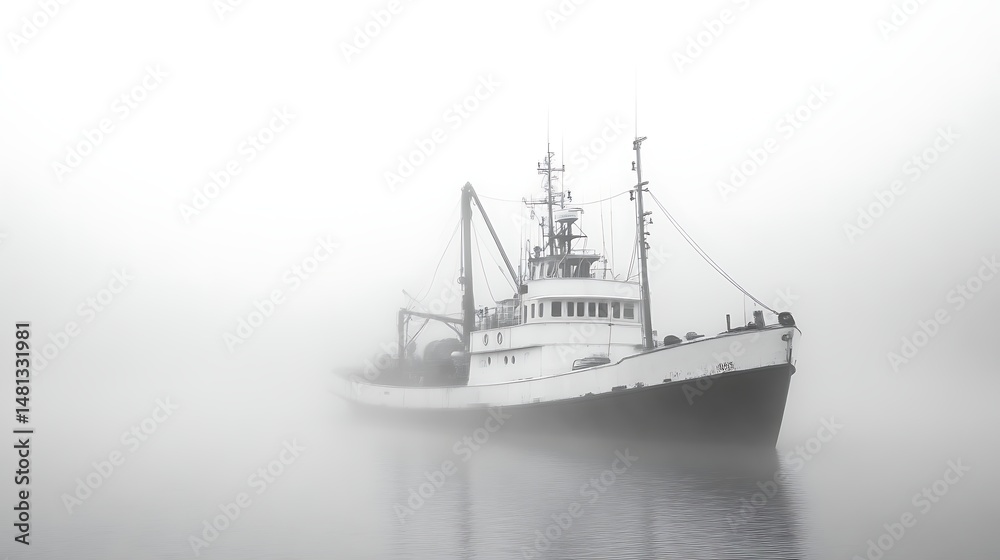 Fototapeta premium Misty Harbor Tugboat (1)