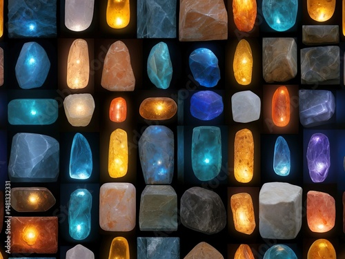 Vibrant Crystal and Gemstone Collection: Natural Minerals, Jewelry, and Artistic Patterns