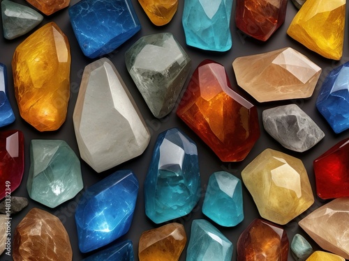 Vibrant Crystal and Gemstone Collection: Natural Minerals, Jewelry, and Artistic Patterns