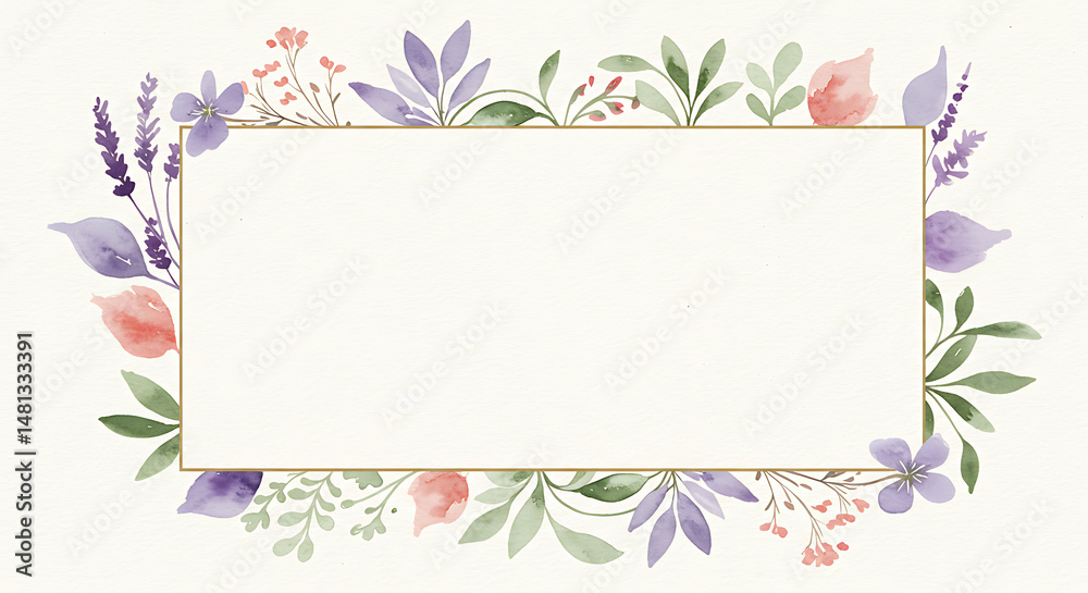 custom made wallpaper toronto digitalWatercolor floral frame with space for text, perfect for invitations and announcements.